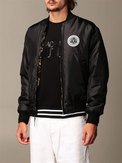 versace jeans reversible jacket black|versace denim jacket.